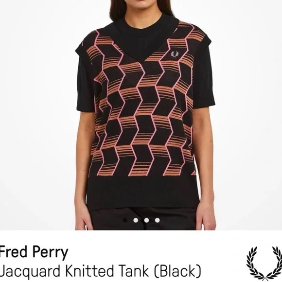 Fred Perry jacquard knitted tank (Black) vest - Picture 3 of 4